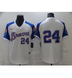 Men Nike Atlanta Braves Deion Sanders 24 White Blue Pullover Jersey Men Nike Atlanta Braves Deion Sanders 24 White Blue Pullover Jersey