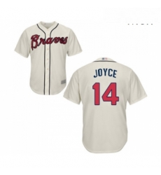 Mens Atlanta Braves 14 Matt Joyce Replica Cream Alternate 2 Cool Base Baseball Jersey Mens Atlanta Braves 14 Matt Joyce Replica Cream Alternate 2 Cool Base Baseball Jersey