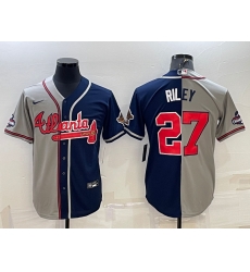 Men's Atlanta Braves #27 Austin Riley Gray Navy Two Tone Split Cool Base Stitched Baseball Jersey Men's Atlanta Braves #27 Austin Riley Gray Navy Two Tone Split Cool Base Stitched Baseball Jersey