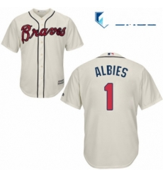 Mens Majestic Atlanta Braves 1 Ozzie Albies Replica Cream Alternate 2 Cool Base MLB Jersey Mens Majestic Atlanta Braves 1 Ozzie Albies Replica Cream Alternate 2 Cool Base MLB Jersey