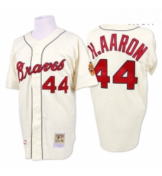 Mens Mitchell and Ness 1963 Atlanta Braves 44 Hank Aaron Authentic Cream Throwback MLB Jersey Mens Mitchell and Ness 1963 Atlanta Braves 44 Hank Aaron Authentic Cream Throwback MLB Jersey