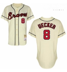Mens Mitchell and Ness Atlanta Braves 8 Bob Uecker Authentic Cream Throwback MLB Jersey Mens Mitchell and Ness Atlanta Braves 8 Bob Uecker Authentic Cream Throwback MLB Jersey