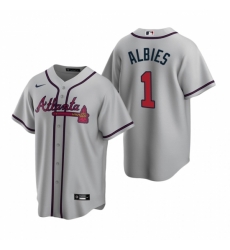 Mens Nike Atlanta Braves 1 Ozzie Albies Gray Road Stitched Baseball Jersey Mens Nike Atlanta Braves 1 Ozzie Albies Gray Road Stitched Baseball Jersey