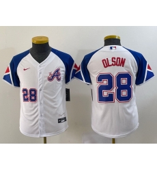 Women Atlanta Braves 28 Matt Olson White 2023 City Connect With Patch Stitched Baseball Jersey Women Atlanta Braves 28 Matt Olson White 2023 City Connect With Patch Stitched Baseball Jersey
