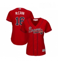 Womens Atlanta Braves 16 Brian McCann Replica Red Alternate Cool Base Baseball Jersey Womens Atlanta Braves 16 Brian McCann Replica Red Alternate Cool Base Baseball Jersey