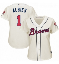 Womens Majestic Atlanta Braves 1 Ozzie Albies Authentic Cream Alternate 2 Cool Base MLB Jersey Womens Majestic Atlanta Braves 1 Ozzie Albies Authentic Cream Alternate 2 Cool Base MLB Jersey