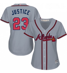 Womens Majestic Atlanta Braves 23 David Justice Replica Grey Road Cool Base MLB Jersey Womens Majestic Atlanta Braves 23 David Justice Replica Grey Road Cool Base MLB Jersey