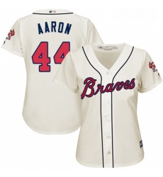 Womens Majestic Atlanta Braves 44 Hank Aaron Replica Cream Alternate 2 Cool Base MLB Jersey Womens Majestic Atlanta Braves 44 Hank Aaron Replica Cream Alternate 2 Cool Base MLB Jersey