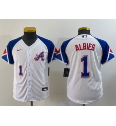 Youth Atlanta Braves 1 Ozzie Albies White 2023 City Connect With Patch Stitched Baseball Jersey Youth Atlanta Braves 1 Ozzie Albies White 2023 City Connect With Patch Stitched Baseball Jersey