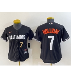 Women Baltimore Orioles 7 Jackson Holliday Black 2023 City Connect Cool base jerseys 2 Women Baltimore Orioles 7 Jackson Holliday Black 2023 City Connect Cool base jerseys 2