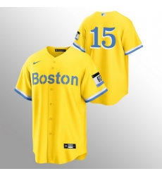 Men Boston Red Sox 15 Dustin Pedroia Men Nike 2021 City Connect Gold Fans Version MLB Jersey No Name Men Boston Red Sox 15 Dustin Pedroia Men Nike 2021 City Connect Gold Fans Version MLB Jersey No Name