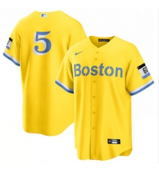Men Boston Red Sox 5 Enrique Hernandez Nike Gold Light Blue 2021 City Connect Jersey Men Boston Red Sox 5 Enrique Hernandez Nike Gold Light Blue 2021 City Connect Jersey