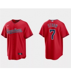 Men Cleveland Guardians 7 Myles Straw Red Cool Base Stitched Jersey Men Cleveland Guardians 7 Myles Straw Red Cool Base Stitched Jersey