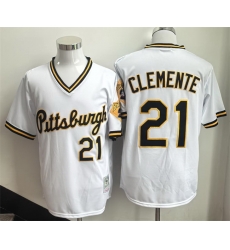 Men Pittsburgh Pirates 21 Roberto Clemente White Stitched Baseball Jersey