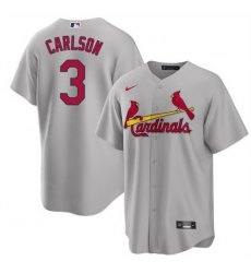 Men St Louis Cardinals 3 Dylan Carlson Grey Cool Base Stitched Jersey Men St Louis Cardinals 3 Dylan Carlson Grey Cool Base Stitched Jersey