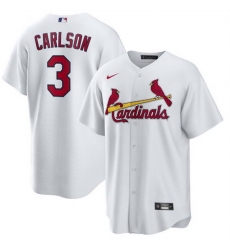 Men St Louis Cardinals 3 Dylan Carlson White Cool Base Stitched Jersey Men St Louis Cardinals 3 Dylan Carlson White Cool Base Stitched Jersey