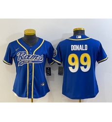 Women Los Angeles Rams 99 Aaron Donald Royal With Patch Cool Base Stitched Baseball Jersey Women Los Angeles Rams 99 Aaron Donald Royal With Patch Cool Base Stitched Baseball Jersey
