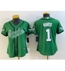 Women Philadelphia Eagles 1 Jalen Hurts Green Cool Base Stitched Baseball Jersey 28Run Small 29 Women Philadelphia Eagles 1 Jalen Hurts Green Cool Base Stitched Baseball Jersey 28Run Small 29