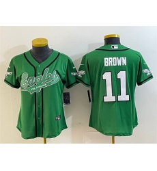 Women Philadelphia Eagles 11 A J Brown Green Cool Base Stitched Baseball Jersey 28Run Small 29 Women Philadelphia Eagles 11 A J Brown Green Cool Base Stitched Baseball Jersey 28Run Small 29
