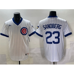 Men Chicago Cubs 23 Ryne Sandberg White Throwback Stitched Baseball Jersey