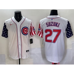 Men Chicago Cubs 27 Seiya Suzuki White 2025 Independence Day Vapor Premier Limited Stitched Baseball Jersey