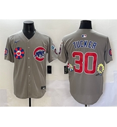 Men Chicago Cubs 30 Kyle Tucker Grey 2025 Tokyo Series Limited Stitched Baseball Jersey