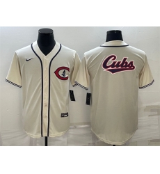Men Chicago Cubs Cream Team Big Logo Cool Base Stitched Jersey Men Chicago Cubs Cream Team Big Logo Cool Base Stitched Jersey