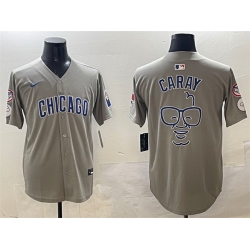 Men Chicago Cubs Grey Harry Caray  27Holy Cow 27 Patch Limited Stitched Baseball Jersey