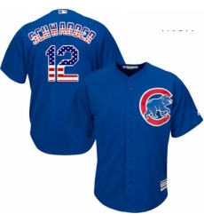 Mens Majestic Chicago Cubs 12 Kyle Schwarber Replica Royal Blue USA Flag Fashion MLB Jersey Mens Majestic Chicago Cubs 12 Kyle Schwarber Replica Royal Blue USA Flag Fashion MLB Jersey