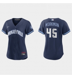 Chicago Cubs 45 Brandon Workman Women Nike 2021 City Connect Navy MLB Jersey Chicago Cubs 45 Brandon Workman Women Nike 2021 City Connect Navy MLB Jersey