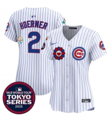 Women Chicago Cubs 2 Nico Hoerner White 2025 Tokyo Series Limited Stitched Baseball Jersey