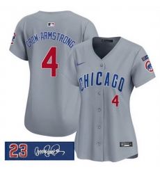 Women Chicago Cubs 4 Pete Crow Armstrong Gray Ryne Sandberg Tribute Vapor Limited V3 Stitched Baseball Jersey Women Chicago Cubs 4 Pete Crow Armstrong Gray Ryne Sandberg Tribute Vapor Limited V3 Stitched Baseball Jersey