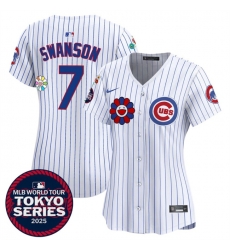 Women Chicago Cubs 7 Dansby Swanson White 2025 Tokyo Series Limited Stitched Baseball Jersey Women Chicago Cubs 7 Dansby Swanson White 2025 Tokyo Series Limited Stitched Baseball Jersey