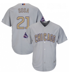 Womens Majestic Chicago Cubs 21 Sammy Sosa Authentic Gray 2017 Gold Champion MLB Jersey Womens Majestic Chicago Cubs 21 Sammy Sosa Authentic Gray 2017 Gold Champion MLB Jersey