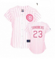 Womens Majestic Chicago Cubs 23 Ryne Sandberg Replica WhitePink Strip Fashion MLB Jersey Womens Majestic Chicago Cubs 23 Ryne Sandberg Replica WhitePink Strip Fashion MLB Jersey