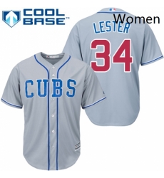 Womens Majestic Chicago Cubs 34 Jon Lester Replica Grey Alternate Road MLB Jersey Womens Majestic Chicago Cubs 34 Jon Lester Replica Grey Alternate Road MLB Jersey