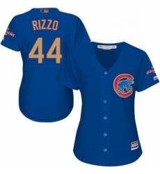 Womens Majestic Chicago Cubs 44 Anthony Rizzo Authentic Royal Blue 2017 Gold Champion MLB Jersey Womens Majestic Chicago Cubs 44 Anthony Rizzo Authentic Royal Blue 2017 Gold Champion MLB Jersey