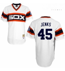 Mens Mitchell and Ness 1983 Chicago White Sox 45 Bobby Jenks Replica White Throwback MLB Jersey Mens Mitchell and Ness 1983 Chicago White Sox 45 Bobby Jenks Replica White Throwback MLB Jersey