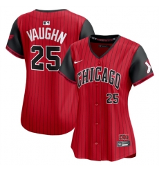 Women Chicago White Sox 25 Andrew Vaughn Red Black 2025 City Connect Limited Stitched Baseball Jersey Women Chicago White Sox 25 Andrew Vaughn Red Black 2025 City Connect Limited Stitched Baseball Jersey