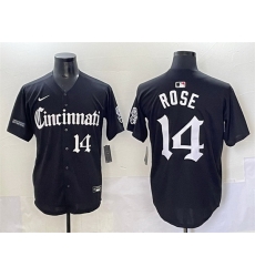 Men Cincinnati Reds 14 Pete Rose Black  27Gothic Queen City Edition 27 Vapor Premier Limited Stitched Baseball Jersey