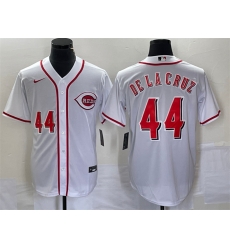 Men Cincinnati Reds 44 Elly De La Cruz Number White Cool Base Stitched Baseball Jersey1 Men Cincinnati Reds 44 Elly De La Cruz Number White Cool Base Stitched Baseball Jersey1