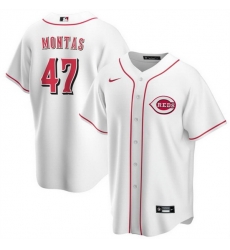 Men Cincinnati Reds 47 Frankie Montas White Cool Base Stitched Baseball Jersey Men Cincinnati Reds 47 Frankie Montas White Cool Base Stitched Baseball Jersey
