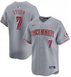 Men Cincinnati Reds 7 Spencer Steer Grey Away Limited Stitched Baseball Jersey Men Cincinnati Reds 7 Spencer Steer Grey Away Limited Stitched Baseball Jersey