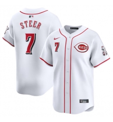 Men Cincinnati Reds 7 Spencer Steer White Home Limited Stitched Baseball Jersey Men Cincinnati Reds 7 Spencer Steer White Home Limited Stitched Baseball Jersey