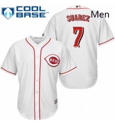 Mens Majestic Cincinnati Reds 7 Eugenio Suarez Replica White Home Cool Base MLB Jersey 