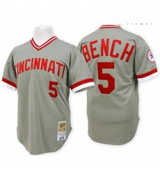 Mens Mitchell and Ness Cincinnati Reds 5 Johnny Bench Authentic Grey Throwback MLB Jersey Mens Mitchell and Ness Cincinnati Reds 5 Johnny Bench Authentic Grey Throwback MLB Jersey