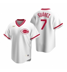 Mens Nike Cincinnati Reds 7 Eugenio Suarez White Cooperstown Collection Home Stitched Baseball Jersey