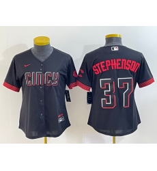 Women Cincinnati Reds 37 Tyler Stephenson Black 2023 City Connect Stitched Baseball Jersey Women Cincinnati Reds 37 Tyler Stephenson Black 2023 City Connect Stitched Baseball Jersey