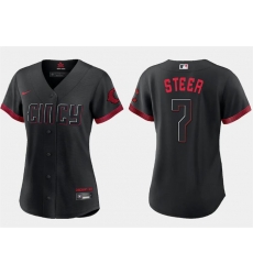 Women Cincinnati Reds 7 Spencer Steer Black 2023 City Connect Stitched Baseball Jersey 28Run Small 29 Women Cincinnati Reds 7 Spencer Steer Black 2023 City Connect Stitched Baseball Jersey 28Run Small 29