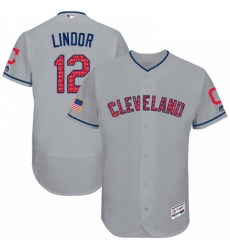 Mens Majestic Cleveland Indians 12 Francisco Lindor Grey Stars Stripes Collection 2018 World Series Jersey Flex Bas Mens Majestic Cleveland Indians 12 Francisco Lindor Grey Stars Stripes Collection 2018 World Series Jersey Flex Bas